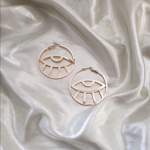 Gold Abstract Evil Eye Earrings - Picture 3 of 6